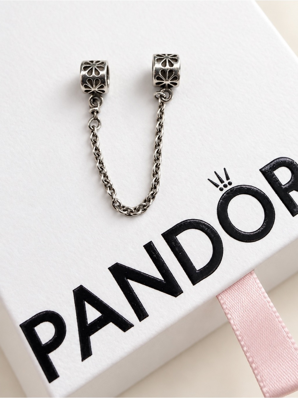 Retired Pandora Daisy Flower Safety Chain 790385-05 Sterling Silver